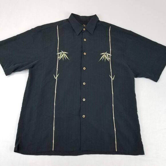 Bamboo Cay Shirt Mens Large Black Embroidered Bamboo Modal Button Up Camp Casual - Picture 10 of 10